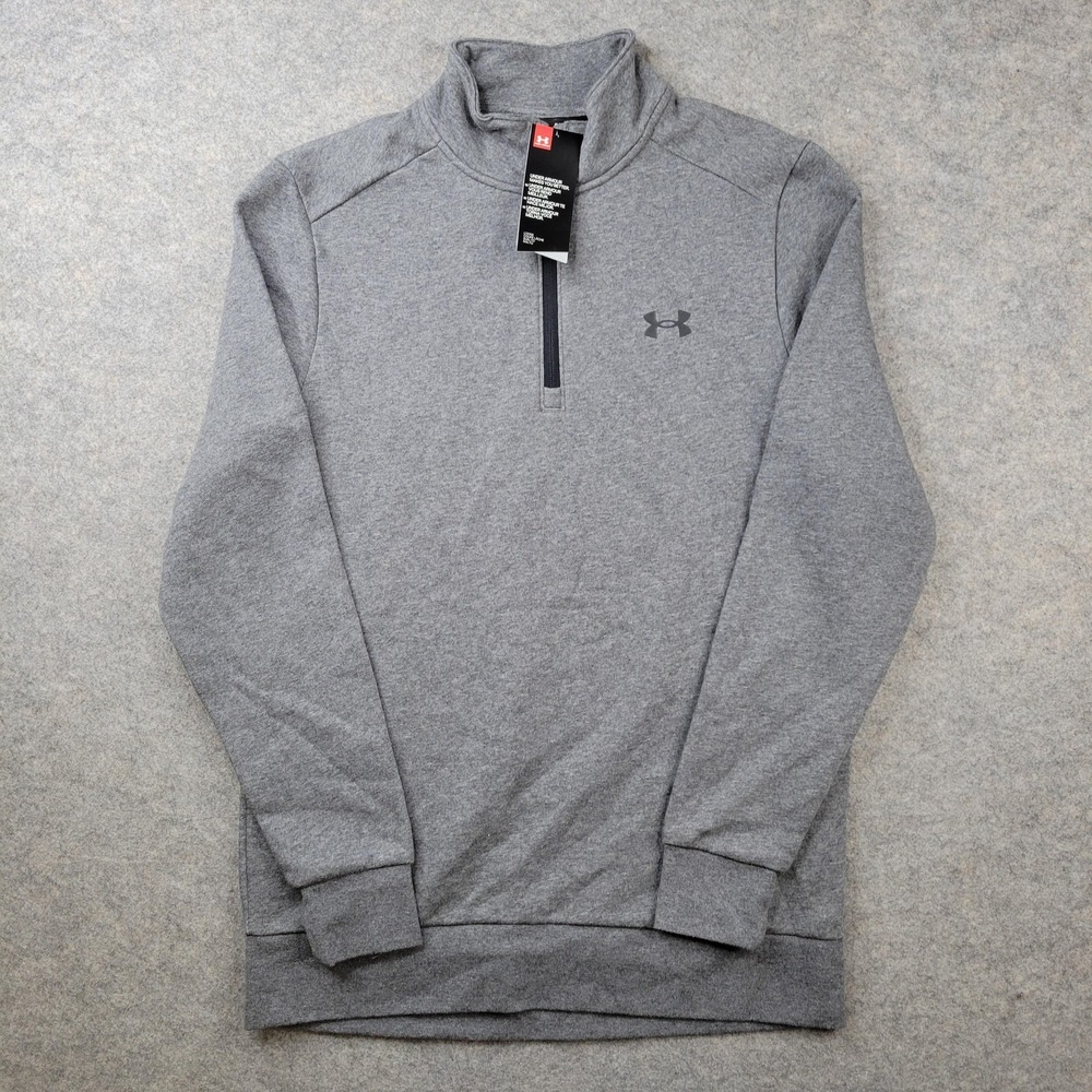 Under Armour Sweatshirt Mens Small Gray 1/4 Zip Fleece Mock Neck Pullover Logo